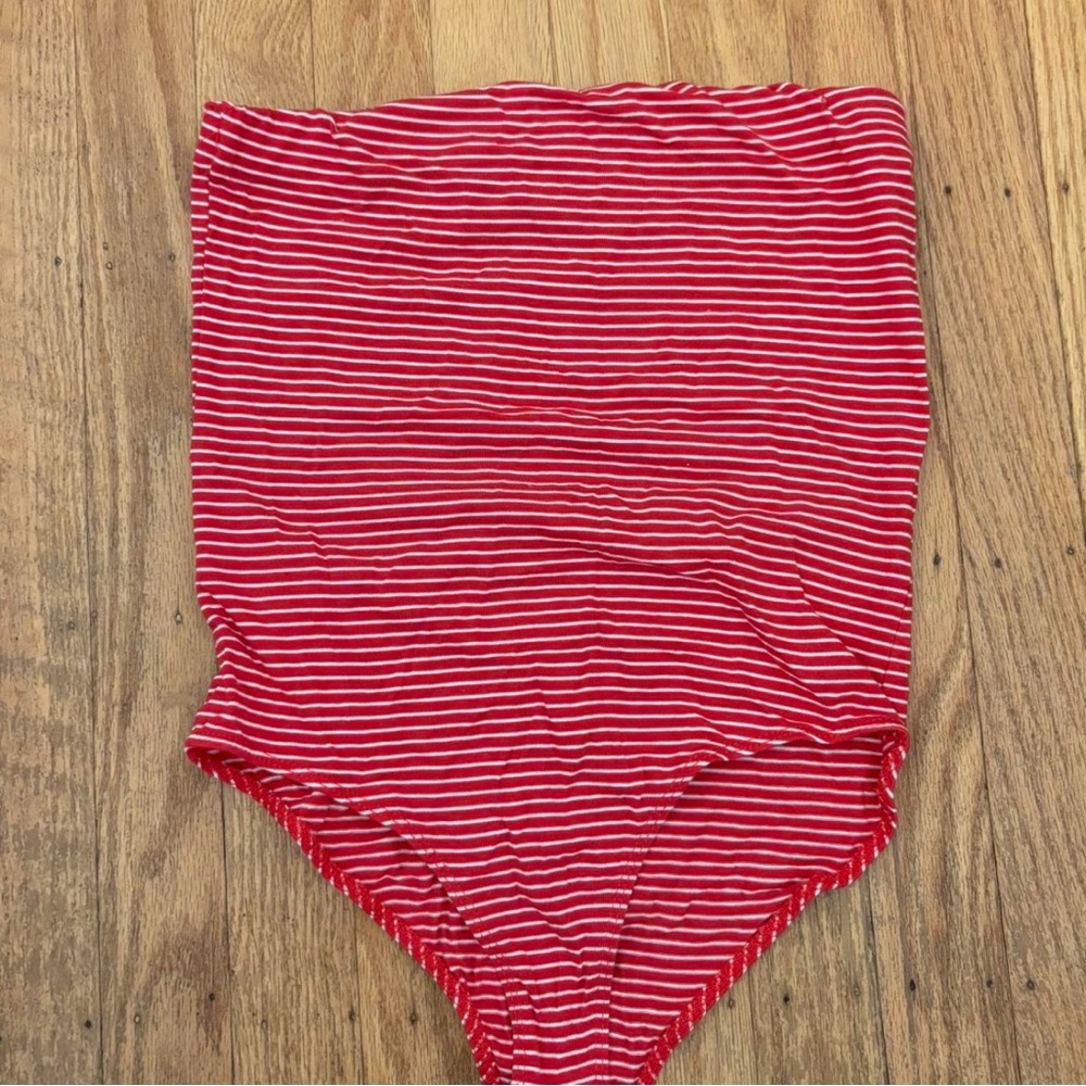 Red and White Striped Bodysuit